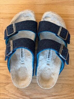 Birkenstock Blue and Cream Wool Arizona Sandals